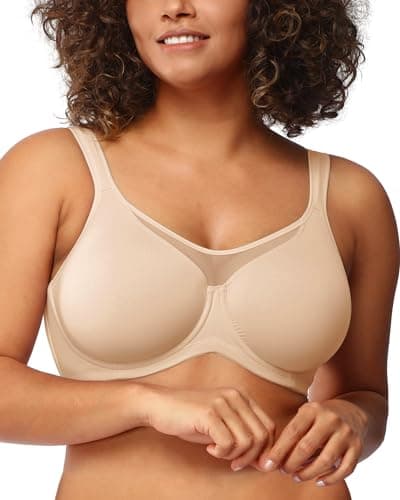HSIA Minimizer Bras for Women Plus Size, Full Coverage Coolcomfort T Shirt Unlined Bra with Underwire for Heavy Breast, Light Beige 44DDD - Image 1