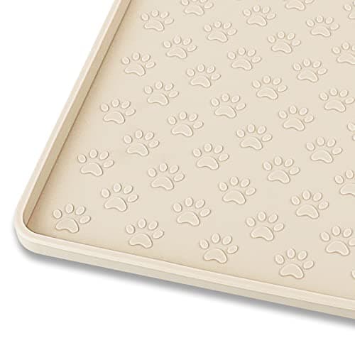 Ptlom Silicone Pet Placemat for Dog and Cat, Waterproof Non-Slip Pet Feeding Bowl Mats for Food and Water, Small Medium Large Tray Mat Prevent Residues from Spilling to Floor, Beige, 18" 12" - Image 1