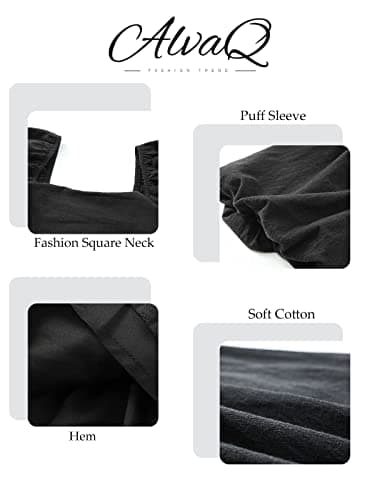 AlvaQ Womens Rompers for Summer 2025 Puff Sleeve Square Neck Casual Spring Flowy Romper Shorts Jumpsuit with Pocket Teen Beach Vacation Outfits,Black,Medium - Image 6