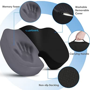 TushGuard Seat Cushion for Office Chair Memory Foam Non-Slip Desk Seat Cushion Back, Coccyx, Sciatica, Tailbone Pain Relief Butt Pillow for Office Chair, Car, Wheelchair, Black - Image 2