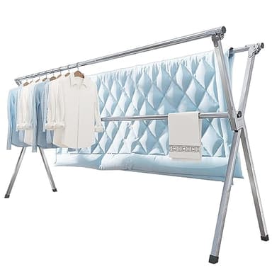 Vikaqi Clothes Drying Rack 63 Inches Folding Indoor Outdoor, Drying Rack Clothing Collapsible, Foldable Portable Laundry Drying Rack, Heavy Duty Laundry Hanger Dryer Rack, with 20 Hooks 12 Clips - Image 1