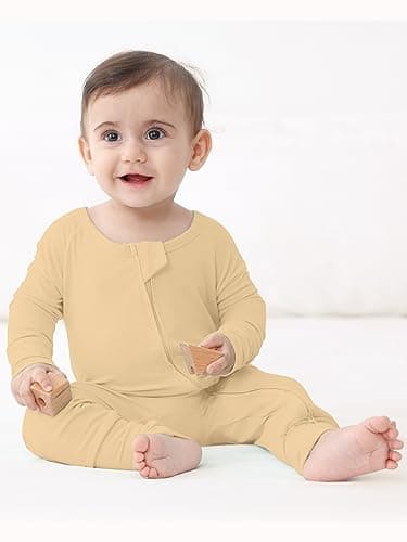 GUISBY Baby Footless Pajamas, Comfy Long Sleeve with Double Zipper Sleepers Yellow 0-3 Months - Image 3