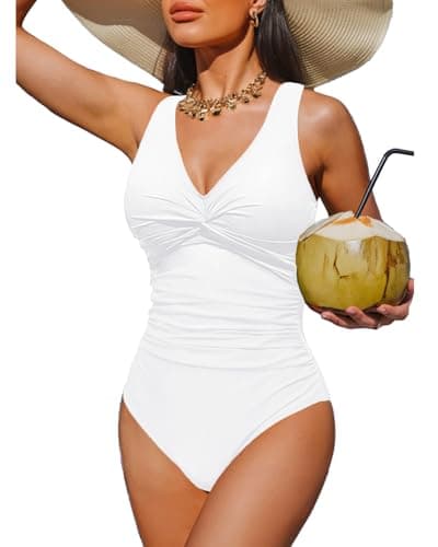 Holipick White Women Tummy Control One Piece Swimsuit - Push Up Bathing Suit Full Coverage Slimming Swimwear M - Image 1