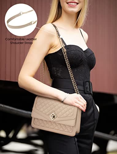 LOVEVOOK Shoulder Bag for Women Quilted Crossbody Purse,Leather Chain Bag for Gift Classic Satchel Handbag Nude - Image 2