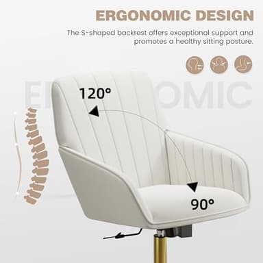 YISHENG Velvet Home Office Chair with Gold Base Upholstered Tufted Modern Height Adjustable 360 Degree Swivel Desk Chair with Wheels, Vanity Chairs for Living Room, Bedroom,Study Room (Cream) - Image 8