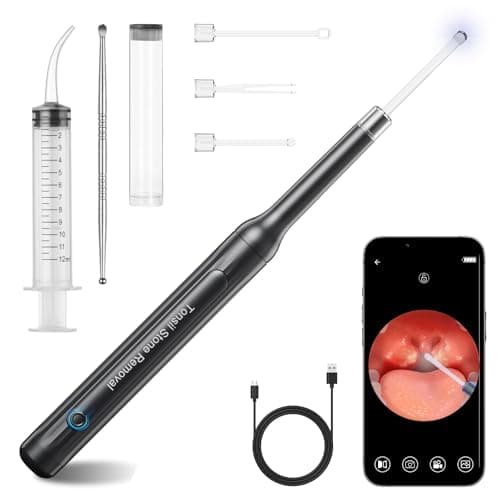 Tonsil Stone Removal Kit with Camera- 2025 Upgraded Tonsil Stone Remover Tool Connect with WIFI - Visual Led Light Tonsillolith Removal Tool with 4 Head Attachments (Black) - Image 1