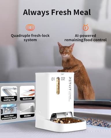 PETKIT Automatic Cat Dog Feeder with Camera, AI-Powered Motion Capturing, 1080P HD Video with Night Vision, 2.4G WiFi Pet Feeder with 2-Way Audio, Dual Hopper Pet Food Dispenser with Desiccant - Image 7