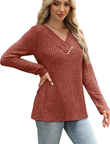 Womens Sweaters Fall Outfits 2025 Fashion Must Haves Clothes Long Sleeve Shirts Casual Winter Thanksgiving School Teachers Caramel L - Image 4