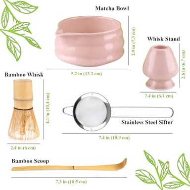 Marce Matcha Whisk Set- Matcha Set includes Matcha Whisk and Bowl with Spout, Sifter, Holder and Scoop- The Perfect Bamboo Whisk for Matcha Tea (Pink) - Image 6