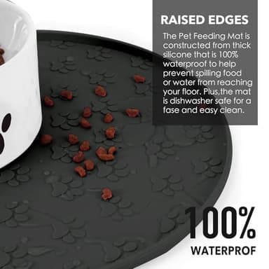 Silicone Pet Food Mat - Waterproof Dog & Cat Feeding Mat with High Lip to Prevent Spills & Protect Floors, Black - Image 2