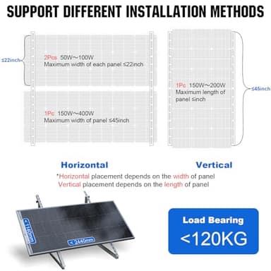 ECO-WORTHY 2 Sets 45inch Adjustable Solar Panel Tilt Mount Brackets with Foldable Tilt Legs, Ieal for 2-4pcs 100 200 300 400 Watt Solar Panel for Roof, RV, Boat, and Off-Grid - Image 3