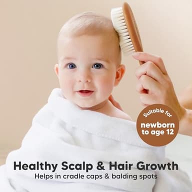 Wooden Baby Hair Brush - Cradle Cap Baby Brush with Soft Goat Bristles, Perfect Gentle Scalp Newborn Comb for Infant, Girls, Boys, Bath Essentials (Golden Oak, Oval) - Image 3