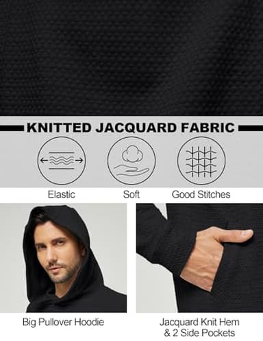3rd hill Mens Textured Hooded Sweatshirt Long Sleeve Knit Pullover Hoodie Soft Classic Solid Jumper Sweater With Pockets Black - Image 2