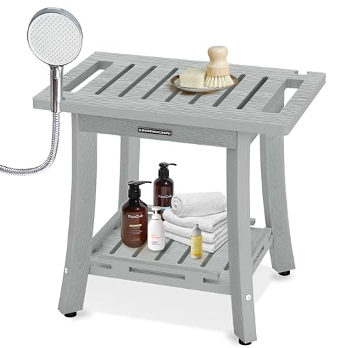 KingPavonini HDPS Shower Benches for Inside Shower to Sit on, Waterproof Shower Stool for Shaving Legs, Heavy Duty 400LBS Shower Seat with Storage Shelf, Shower Chair for Bathroom/Indoor/Outdoor Use - Image 1