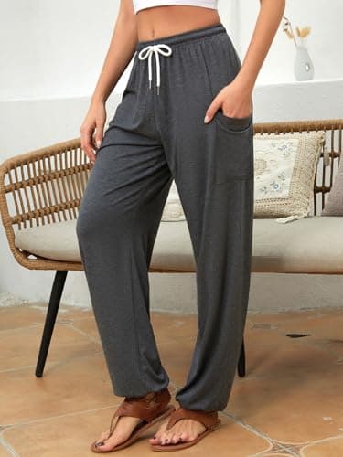 QIANXIZHAN Women's Harem Pants, Hippie Palazzo Pants Boho Joggers Yoga Clothes with Pockets Dark Grey 2XL - Image 8