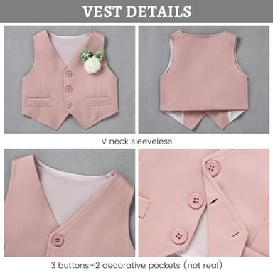 SANMIO Baby Boy Clothes Suits Infant Gentleman Outfit Collared Dress Shirt+Vest+Tie+Corsage+Pants 5Pcs Baby Suit Sets Pink - Image 4