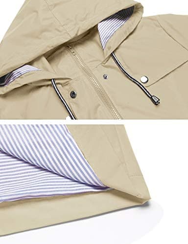 LOMON Raincoat Women Waterproof Long Hooded Trench Coats Lined Windbreaker Travel Jacket Khaki S - Image 4