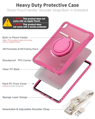 BRAECN for iPad (A16) 11th/10th Generation Case 11 inch 2025/10.9'' 2022 Handle Protective Cover 360 Rotating Ring Stand, Shockproof Dropproof Case for Kids Kickstand & Pencil Holder & Shoulder Strap - Image 3