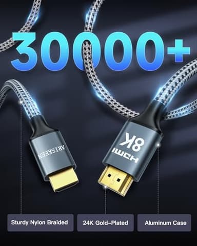 ARISKEEN 8K HDMI Cable 50FT, 48Gbps High Speed HDMI 2.1 Cable, 8K 60Hz, 4K 120Hz 144Hz Support for HDR 10, HDCP 2.2 2.3, eARC, DTS:X, Braided HDMI Cord Compatible with Laptop/HDTV/Monitor - 50 Feet - Image 6