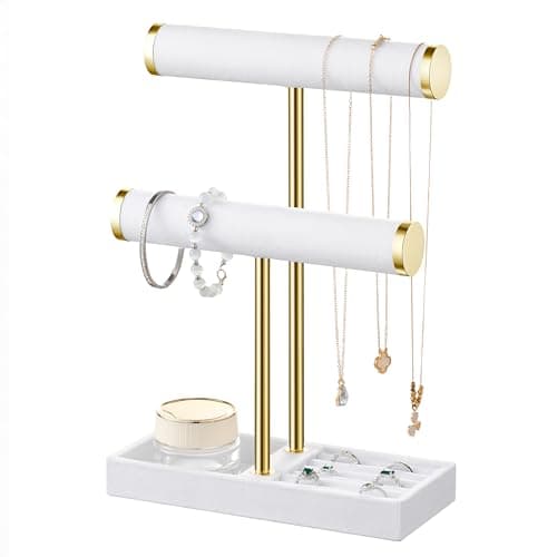 bussdis 2 Tier Bracelet Holder Display - Detachable T Bar White Velvet Bracelet Holder, Jewelry Holder Organizer for Bracelet, Necklace, Earrings, Rings - Image 1