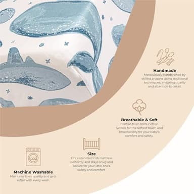 Crane Baby Ocean Crib Sheet, 100% Cotton Fitted Sheet, 28" x 52", Crib Sheets for Boys, Toddler Bed Sheets, Ocean Nursery Decor - Image 2