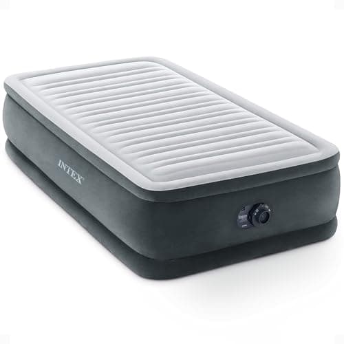 Intex 67765ED Dura-Beam Deluxe Comfort-Plush Mid-Rise Air Mattress : Fiber-Tech – Twin Size – Built-in Electric Pump – 13in Bed Height – 300lb Weight Capacity - Image 1