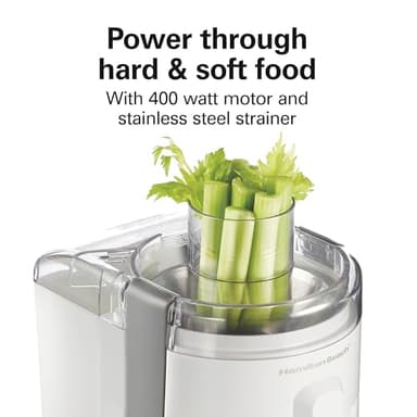 Hamilton Beach HealthSmart Juicer Machine, Compact Centrifugal Extractor, 2.4” Feed Chute for Fruits and Vegetables, Easy to Clean, BPA Free, 400W, White (67501) - Image 4