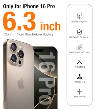 TORRAS Upgraded 360 Spin Magnetic Stand for iPhone 16 Pro Case, Fit for MagSafe, Built-in Kickstand & Ring Holder, Mil-Grade Protective Soft Edge Translucent Case for iPhone 16 Pro, Black 6.3'' - Image 9