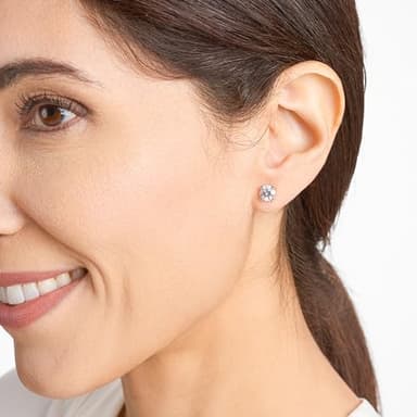 Amazon Essentials Platinum Plated Sterling Silver Round Cut Cubic Zirconia Stud Earrings (6.5mm) - Image 4