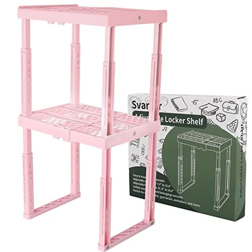 Locker Shelf Adjustable Height and Width, Pink Locker Organizer for Work, Locker Shelves for School Locker, Stack-able Locker Stand Tools for Gym Locker, Locker Accessories Stuff, Pack of 2 - Image 1