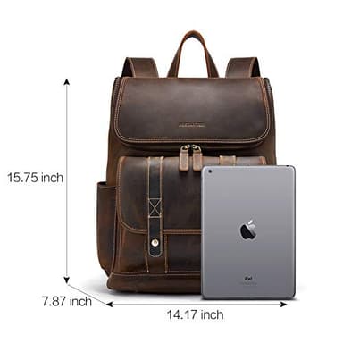 BOSTANTEN Leather Backpack for Men 15.6 inch Laptop Backpack Vintage Travel Office Bag Large Capacity Shoulder Bag Coffee - Image 4