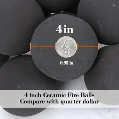GRISUN Black Round Ceramic Fire Balls for Fire Pit, 4 Inch Tempered Fire Stones for Natural or Propane Fireplace, Safe for Outdoors and Indoors Fire Pit Reusable Fireballs, Set of 12 - Image 2