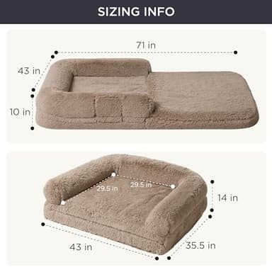 Bedsure Foldable Human Size Giant Dog Bed for Adults, 2 in 1 Calming Pet Bed with Egg Foam Supportive Mat and Waterproof Liner, Faux Fur Orthopedic Sofa, Camel - Image 6