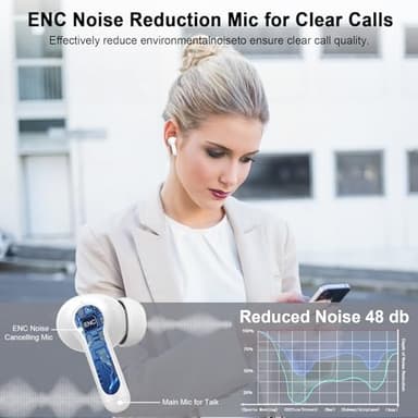 Rinsmola Wireless Earbuds, 2025 Bluetooth 5.4 Headphones Deep Bass Stereo Ear Buds, 4 ENC Noise Cancelling Mic, USB-C in-Ear Earphones, IP7 Waterproof Sport Workout for Laptop Pad Android iOS Phone - Image 4
