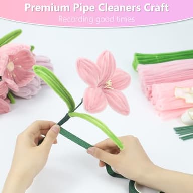 400 Pcs Pipe Cleaners Craft,4 Assorted Colors Pipe Cleaners Bulk, Chenille Stems for DIY Flower Making Kit with Floral Wires, Gardening Tape,Stamen& Ribbon (Pink) - Image 5