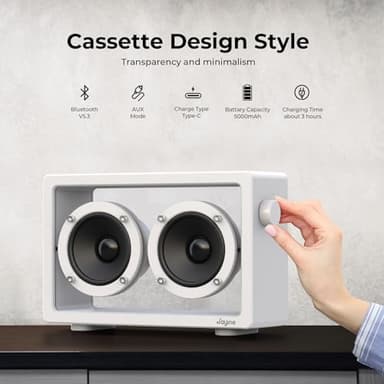 JAYINE Cassette Portable Bluetooth Speaker, 16W Minimalist Speakers Bluetooth Wireless Loud, HD Powerful Sound and Wide Compatibility V5.3 for Indoor Outdoor - White - Image 3