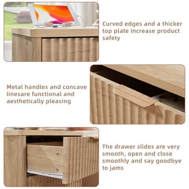 LEYAOYAO 23" Wide Fluted Farmhouse Night Stand Set of 2 with Charging Station, 3 Drawers Large End Table w/Metal Handle, Natural Nightstand Bedside Table,Wood Dresser for Bedroom, Closet - Image 8