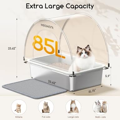 Meowant Stainless Steel Cat Litter Box with Lid, Extra Large Metal Litter Box with DIY Oxford Fabric Cover, Anti-Leakage & Non-Sticky, Odor Control, Easy Cleaning, Includes Litter Mat & Metal Scoop - Image 2