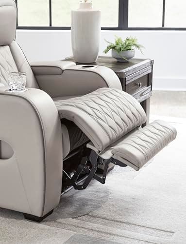 Signature Design by Ashley Boyington Contemporary Leather Match Power Reclining Sofa with USB Charging Ports, LED Lights and Adjustable Headrest, Light Gray - Image 17
