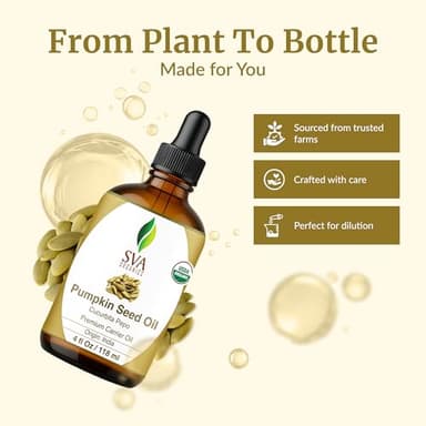 SVA Pumpkin Seed Oil Organic - 4 Fl Oz – 100% Natural Cold Pressed Organic Pumpkin oil - for Face, Skin Care, Hair Care, Scalp Massage & Body Massage – Carrier Oil with Dropper - Image 4