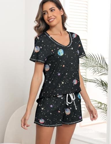 Ekouaer Women's Pajamas Sets Short Sleeve Lounge Sets Sleepwear Casual Two Piece Pjs With Pockets Moon Medium - Image 3