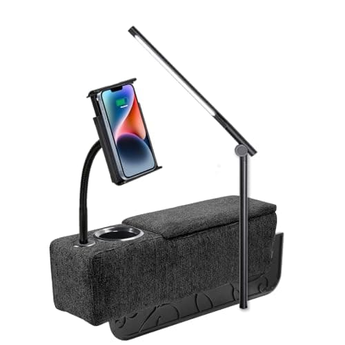 ARMRESTO Multifunctional Sofa Armrest, Couch Armrest with Wireless Charge Stand, Removable Couch Caddy with Storage,Including LED Reading Light, Midnight - Image 1