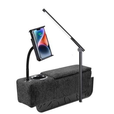 ARMRESTO Multifunctional Sofa Armrest, Couch Armrest with Wireless Charge Stand, Removable Couch Caddy with Storage,Including LED Reading Light, Midnight - Image 1