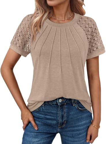 AUTOMET Womens Summer Tops Spring Shirts Trendy Vacation Outfits Short Sleeve Business Tshirts Fashion Casual Blouses Khaki XXXL - Image 1