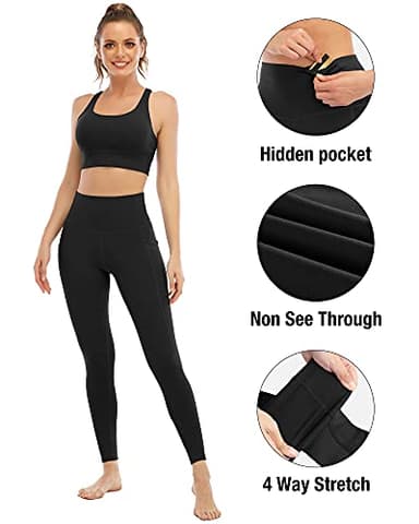 YOUNGCHARM 4 Pack Leggings with Pockets for Women,High Waist Tummy Control Workout Yoga Pants 4Black-XXL - Image 3