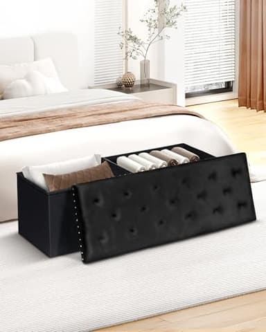 B FSOBEIIALEO Storage Ottoman Bench, Folding Tufted Ottomans with Storage, Extra Large 140L Footrest Bench for Bedroom, Luxury Velvet Fabric 43 Inches Black - Image 2