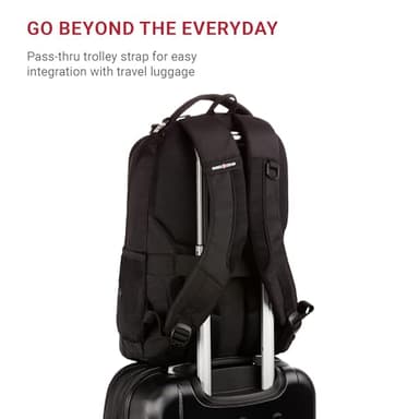 SwissGear 5505 Cecil 16” Laptop Backpack Black – Daily Laptop Bag with Gear Attachment Options – Multiple Organizer Pockets & Padded Shoulder Straps - Image 4