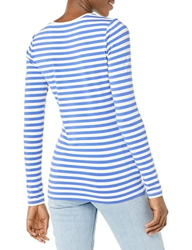 Amazon Essentials Women's Regular-Fit Long-Sleeve Crewneck T-Shirt (Available in Plus Size), Blue White Stripe, Medium - Image 3