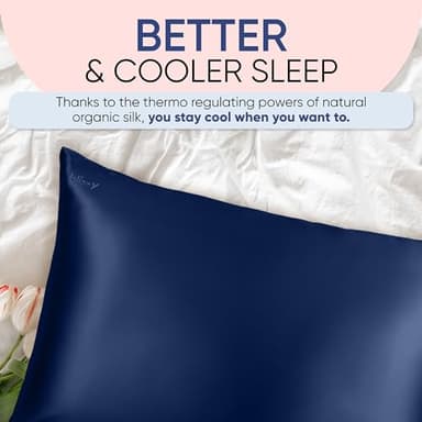 Blissy Silk Pillowcase - 100% Pure Mulberry Silk - 22 Momme 6A High-Grade Fibers - Silk Pillow Cover for Hair & Skin - Regular, Queen & King with Hidden Zipper (Standard, Blue) - Image 7