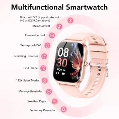 Smart Watch for Men Women, 1.85" HD Fitness Tracker with Bluetooth Calls/Messages, IP68 Waterproof, 115+Sports Modes, 24/7 Heart Rate/Sleep Fitness Watch Compatible with iOS/Android, Lotus Root Pink - Image 7